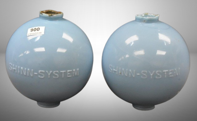 (2) Shinn-System blue milk glass lightning rod balls