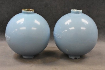 (2) Shinn-System blue milk glass lightning rod balls - 2