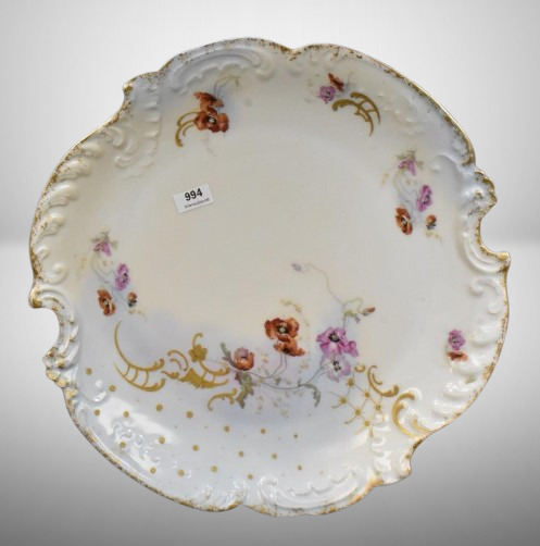 Mrkd. Limoges France 12.5"d tray, poppy-like flowers