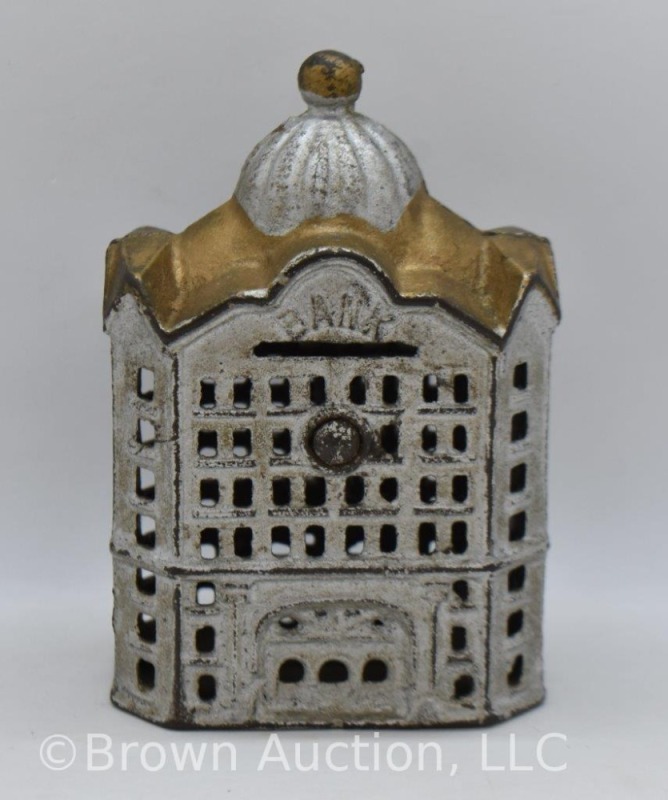 Cast Iron A.C. Williams silver/ gold domed "Bank", 5"h