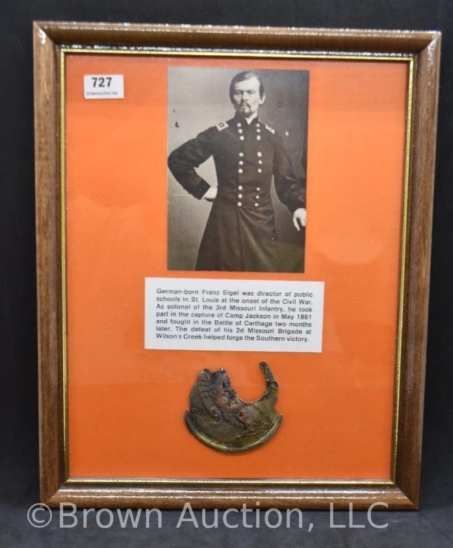 CDV photolith of Maj. Gen. Franz Sigel and an Eagle breast plate dug at Wilson's Creek, MO