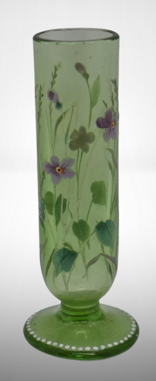 Moser Art Glass 3.25"h vase, lavender floral decoration