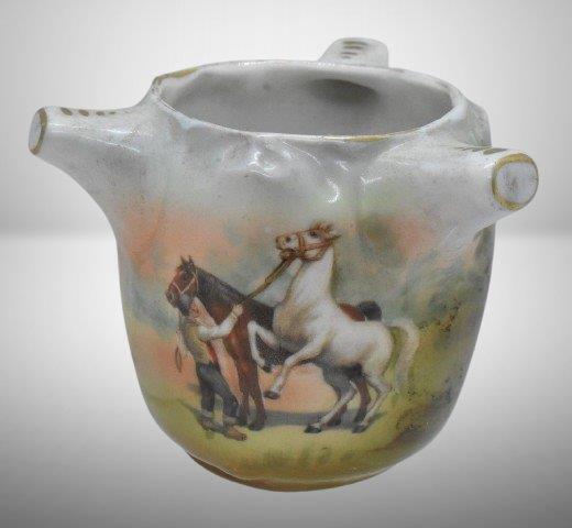 Royal Bayreuth 2.25" toothpick holder, man w/ work horses, blue mark