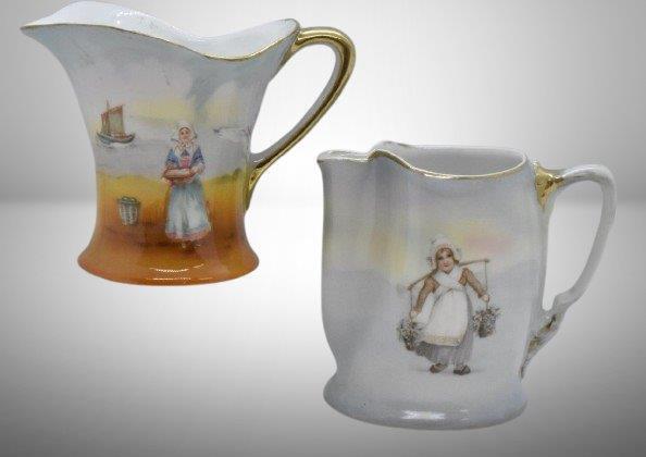 (2) Royal Bayreuth creamers, Dutch scenes, blue mark