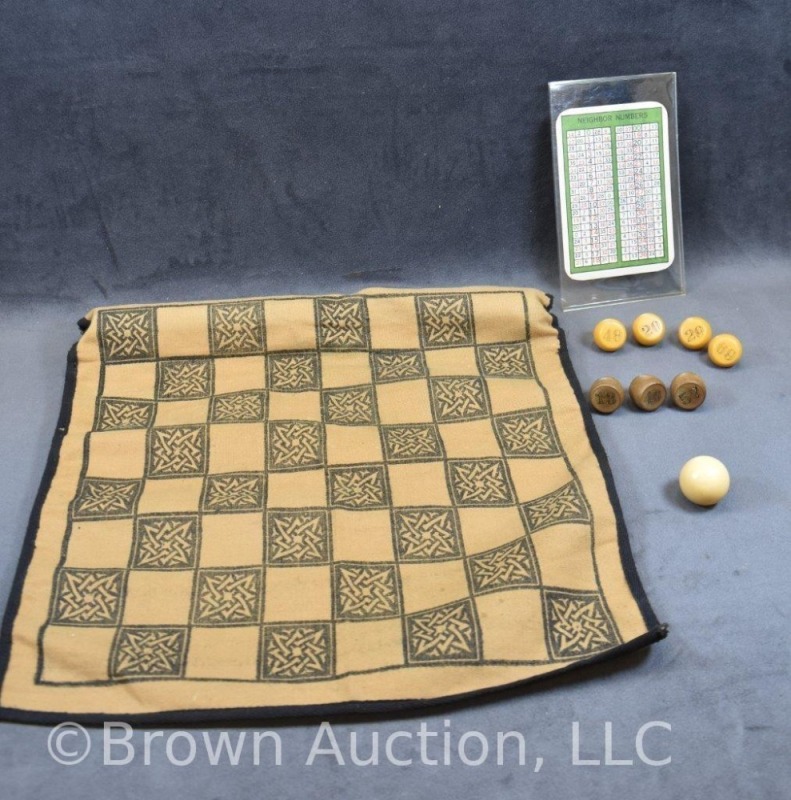 Civil War soldier's traveling checker board w/ checkers + Roulette pay card