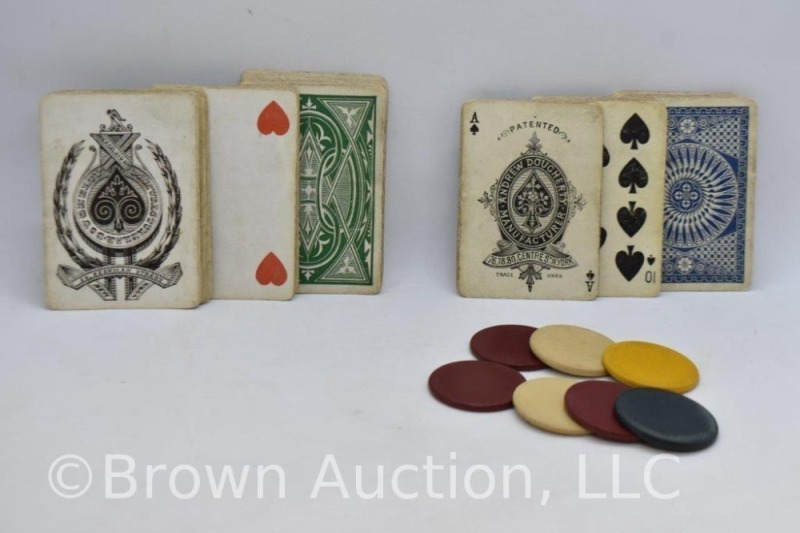 Old partial deck of cards w/ poker chips + full deck of Excelsior playing cards