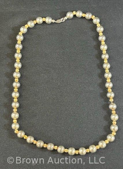 Signed Dobbs Sterling silver and gold filled beads necklace