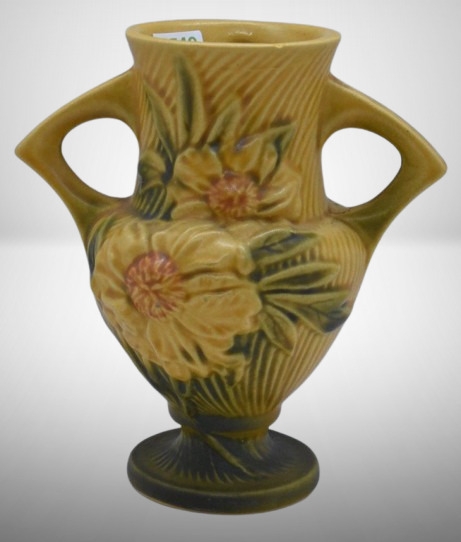 Roseville Peony 168-6" vase, yellow