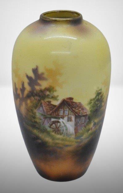 R.S. Prussia 4" cabinet vase, Mill scene, red mark