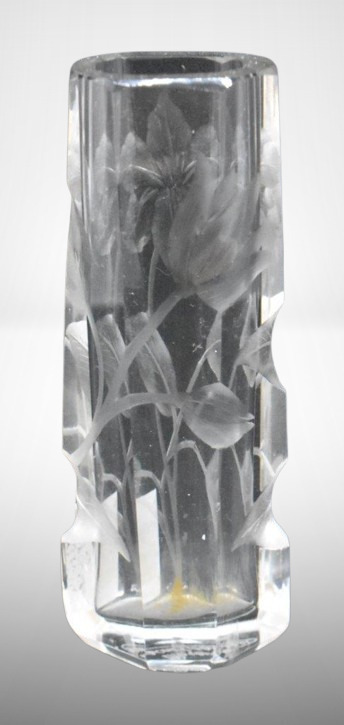 Signed Moser Karlsbad 3.75" crystal vase w/ floral decoration