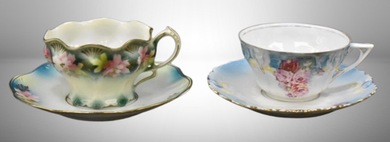 (2) R.S. Prussia cup and saucer sets, floral designs