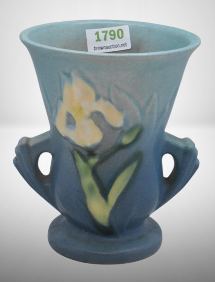 Roseville Iris 914-4" vase, blue