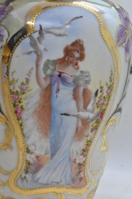 E.S. Germany/Prov Saxe "Lady with Doves" 11" vase - 5