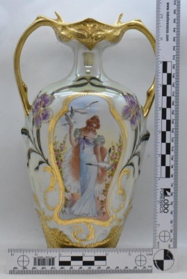 E.S. Germany/Prov Saxe "Lady with Doves" 11" vase - 10