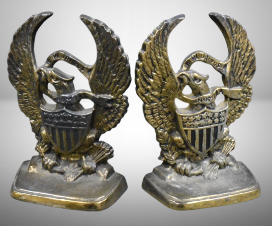 Pair of brass American Eagle 7" bookends