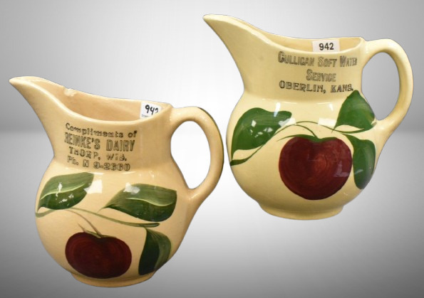 (2) Watt pottery Apple No. 15 pitchers