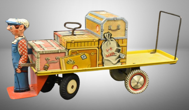 Unique Art Finnegan Baggage Cart tin-litho wind-up toy