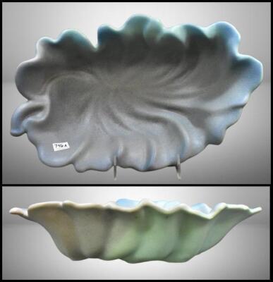 Van Briggle pottery "Leaf" console bowl, turquoise glazes