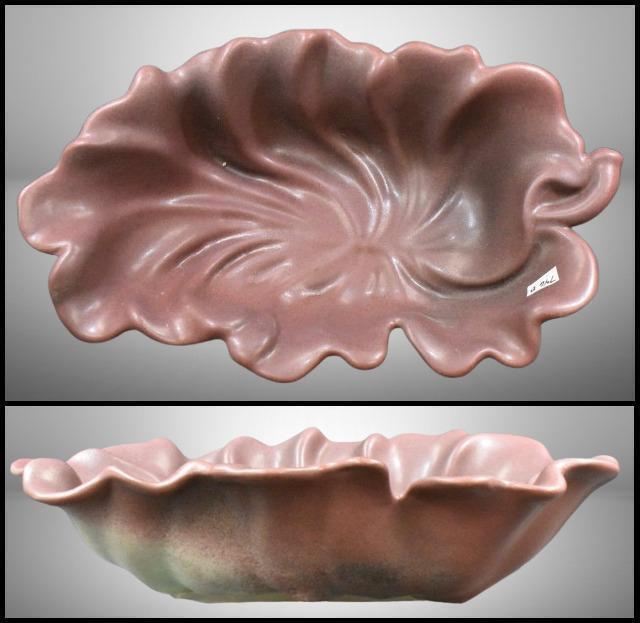 Van Briggle pottery "Leaf" console bowl, mulberry glazes