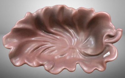 Van Briggle pottery "Leaf" console bowl, mulberry glazes - 2