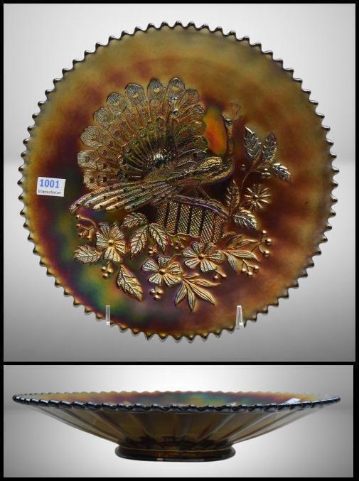Carnival Glass Peacocks on the Fence 9"d plate, amy.