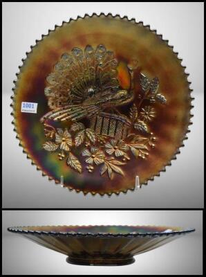 Carnival Glass Peacocks on the Fence 9"d plate, amy.