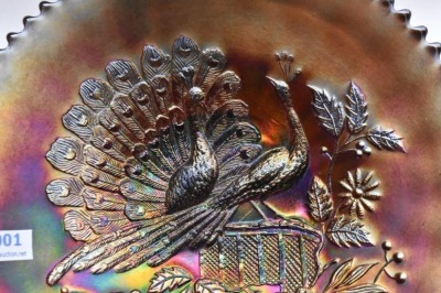 Carnival Glass Peacocks on the Fence 9"d plate, amy. - 7