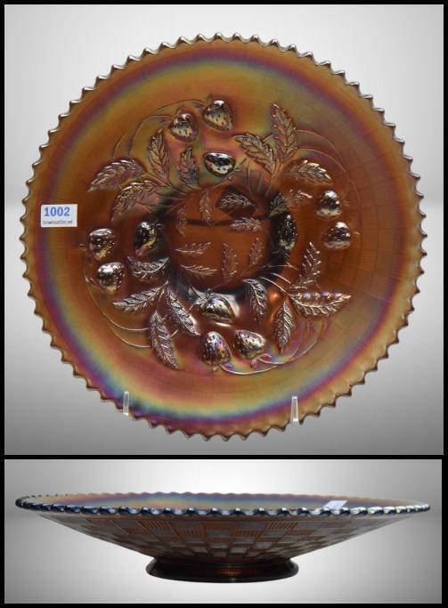Carnival Glass Strawberry/ Basketweave (Northwood) 9"d plate, amy.