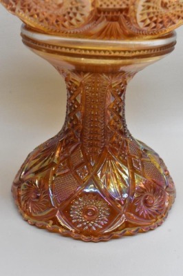 Carnival Glass Twins (Imperial) 9.5"h fruit bowl w/ stand, marigold - 2