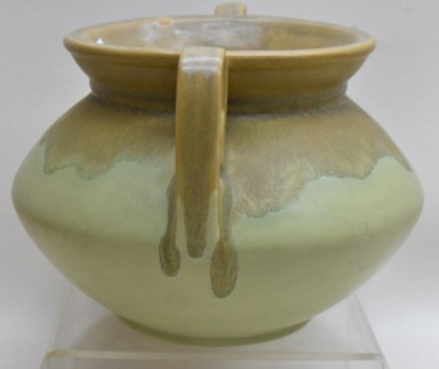 Roseville Carnelian I 357-5" vase, green w/ mustard drip - 2