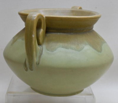 Roseville Carnelian I 357-5" vase, green w/ mustard drip - 4