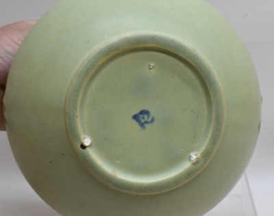 Roseville Carnelian I 357-5" vase, green w/ mustard drip - 6