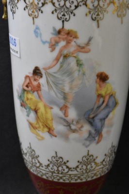 Pair of French Victorian porcelain and brass 16.5" urns w/ lid - 2