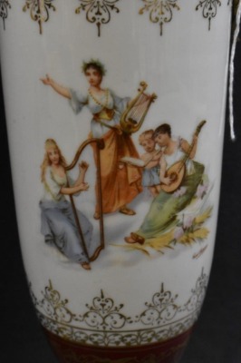 Pair of French Victorian porcelain and brass 16.5" urns w/ lid - 3
