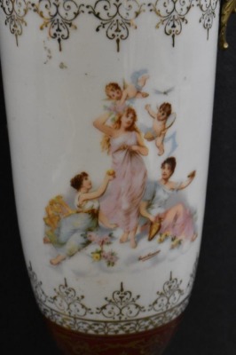 Pair of French Victorian porcelain and brass 16.5" urns w/ lid - 7