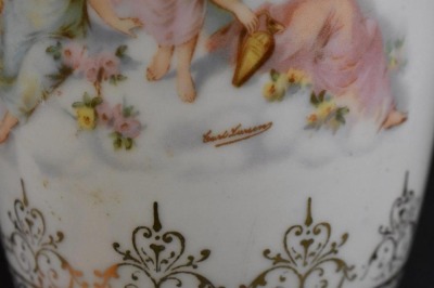 Pair of French Victorian porcelain and brass 16.5" urns w/ lid - 8