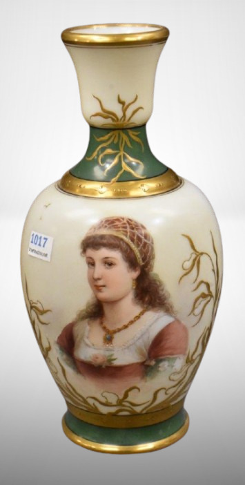 Victorian Limoges? 9" portrait vase, gold enameled decorations