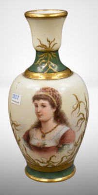 Victorian Limoges? 9" portrait vase, gold enameled decorations