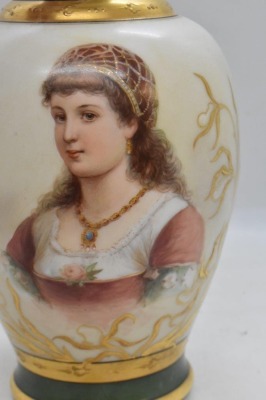 Victorian Limoges? 9" portrait vase, gold enameled decorations - 2
