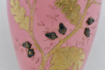Victorian pink cased glass 10" factory lamp base (we think) - 2