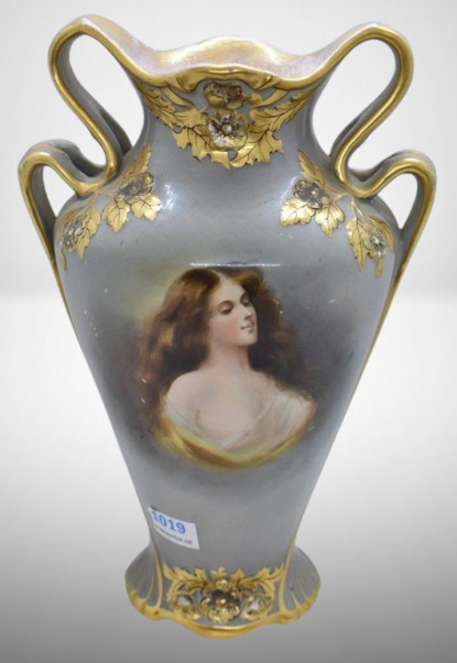 Mrkd. Royal Bonn Art Nouveau 8.5" portrait vase