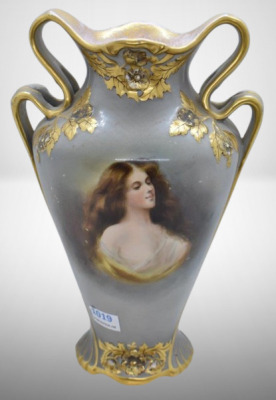 Mrkd. Royal Bonn Art Nouveau 8.5" portrait vase