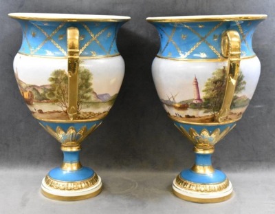 (2) Serves 15.5" mantel urns w/ pretty French ship paintings, old mark - 4