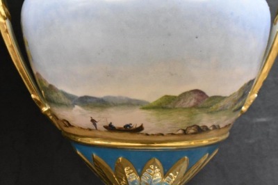 (2) Serves 15.5" mantel urns w/ pretty French ship paintings, old mark - 7