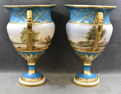 (2) Serves 15.5" mantel urns w/ pretty French ship paintings, old mark - 8