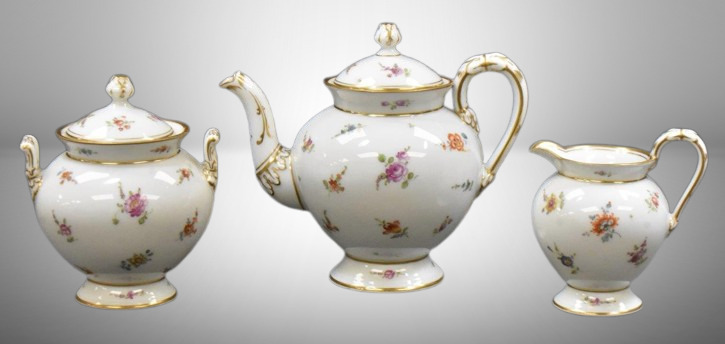 Mrkd. Dresden 3 pc. tea set w/ dainty flowers