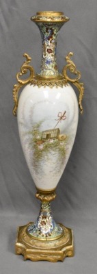 Handpainted 19th Century Sevres porcelain and cloisonne 15" urn - 4