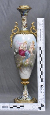 Handpainted 19th Century Sevres porcelain and cloisonne 15" urn - 11