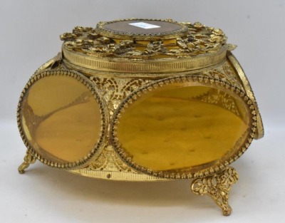 3 pc. Gold metal ormolu filigree dresser set: large jewelry box and (2) perfume bottles - 5