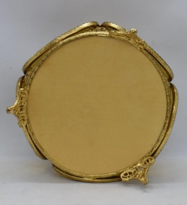 3 pc. Gold metal ormolu filigree dresser set: large jewelry box and (2) perfume bottles - 9